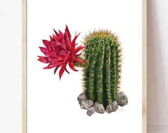 Cactus Flower Watercolor Art Print | Floral Wall Decor
