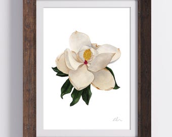 Southern Magnolia Flower I Watercolor Art Print | Floral Wall Decor