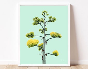 Blooming Agave Watercolor Art Print | Floral Wall Decor