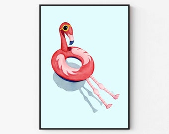 Flamingo Pool Float Art Print | Summer Decor