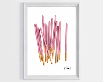 Strawberry Pocky Watercolor Art Print | Asian Food Art