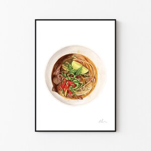 Puede incluir: Una ilustraci&oacute;n de acuarela de un taz&oacute;n de pho vietnamita, una sopa de fideos tradicional. El taz&oacute;n est&aacute; lleno de caldo, fideos, carne de res y hierbas frescas, incluyendo cilantro, albahaca y lima.