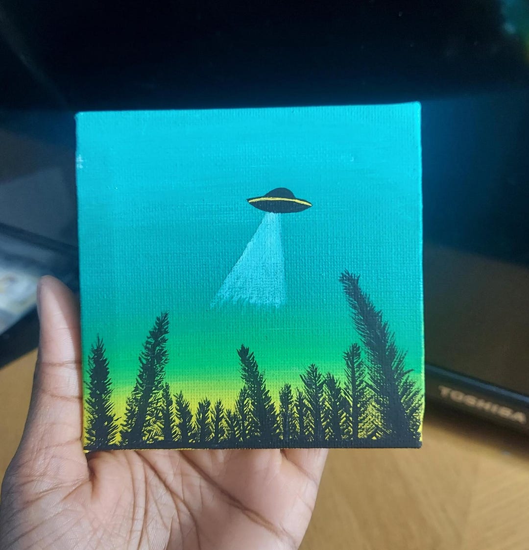 Mini UFO Canvas Painting | 4"x4" Acrylic Painting | Wall Art Decor ...