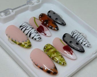 Y2K Press On Nails | Zebra, Tortoise Shell, Camouflage, Lace