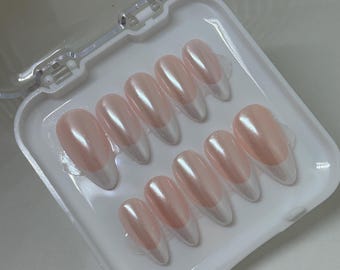 Pearlescent French Tip Press On Nails with Chrome | Glazed Donut Nails