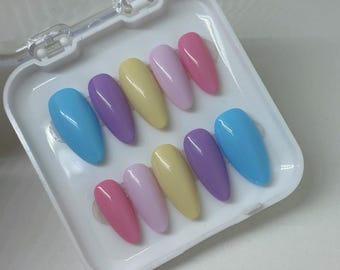 Candy Dreams | Press On Nails | Handmade | Pastel Rainbow Colours | Spring | Easter | Summer | Dreamy | Customisable |