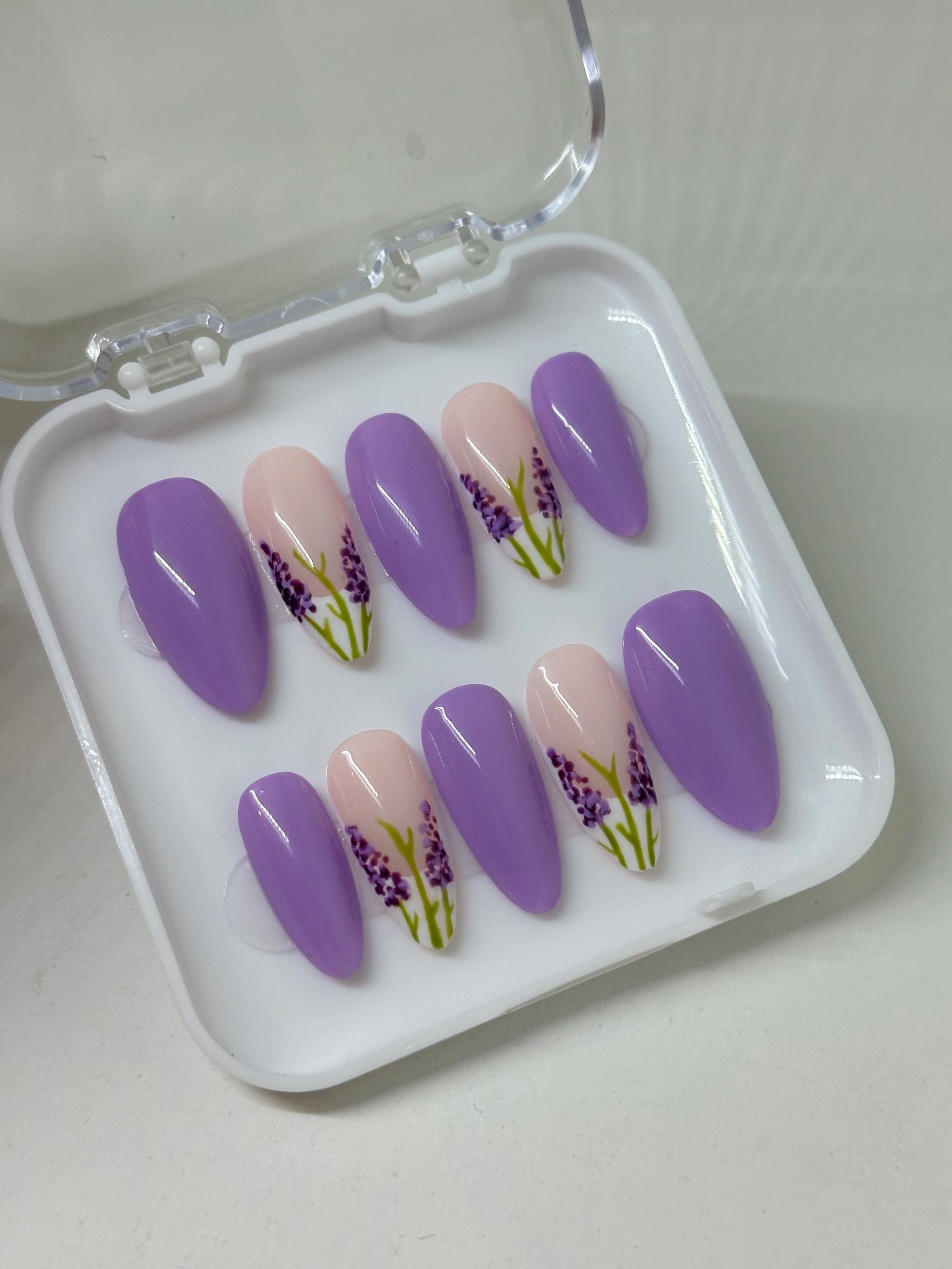 Lavender Fields | Press On Nails | Handmade | Lilac | Pastel Purple | Spring | Easter | Summer | Flowers | Customisable |