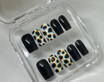 Cow Print Glitch Press On Nails: Trippy Alt Punk Illusion
