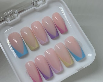 Pastel V Tips  | Press On Nails | Handmade | Rainbow Colours | Spring | Easter | Summer | Dreamy | Customisable |
