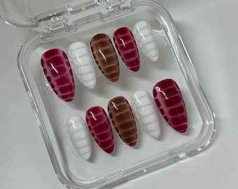 Croc Print | Press On Nails | Fall Nails | Brown and Red Tones | Customisable