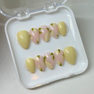 Lemon Print Press On Nails | Handmade | Pastel | Fruit Design Nails | Spring | Easter | Summer | Yellow | Pastel | Customisable |