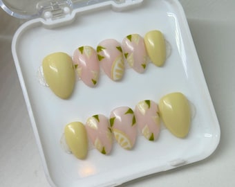 Lemon Print Press On Nails | Handmade | Pastel | Fruit Design Nails | Spring | Easter | Summer | Yellow | Pastel | Customisable |