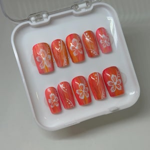 Tropical Bloom | Handmade Press On Nails | Summer Nails | Hibiscus Flowers | Floral |Customisable |