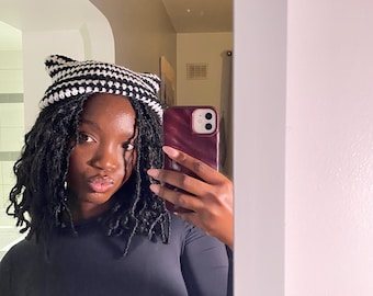 Gorro de orejas de gato a rayas de crochet: gorro de gatito hecho a mano