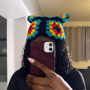Crochet Granny Square Cat Beanie | Cat Ear Beanie | Handmade Crochet Cat Ear Beanie | Cute Handmade Accessory | Crochet Hat | Unique Gift