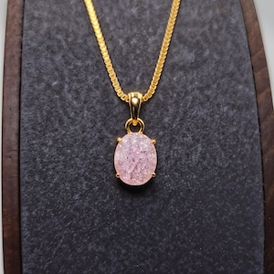 Pink Ice Flower Krone9 Crystal Oval Cut Pendant - 8x10mm - Gold Plated 925 Sterling Silver
