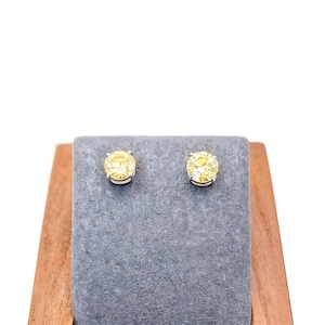 Lemon Yellow Moissanite Earrings - 4mm, 5mm, 6mm Round Cut - 925 Sterling Silver - 1 Pair