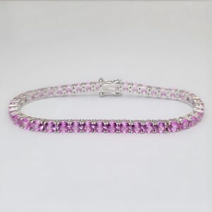 Light-Pink Sapphire Tennis Bracelet - 4mm Round Cut - 17CTW - .925 Sterling Silver - 7&quot; Length