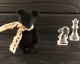 Handgemachtes schwarzes Teddybär-Spielzeug, kleiner Blythe-Freund, OOAK-Bär-Plüschtier