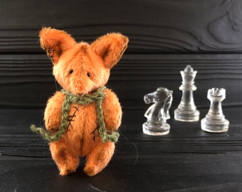 Orange fox teddy fox toy, plushie blythe friend, OOAK miniature fox toy