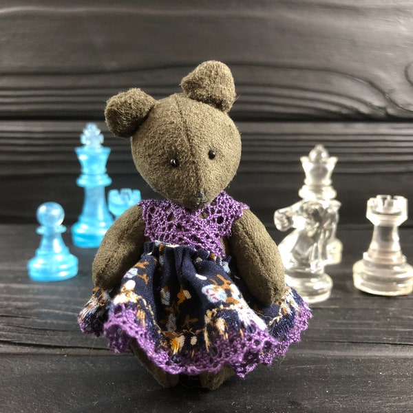 Dressed teddy bear toy, miny blythe friend, handmade miniature bear