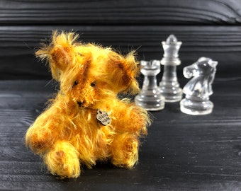 Orangefarbenes Teddybär-Spielzeug, Mohair-Blythe-Freund, OOAK kleines Bärenspielzeug