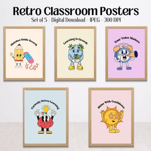 Growth Mindsets Class Posters, Digital Download, Growth Mindset Wall Art, Classroom Posters, School Retro Wall Decor, Printable Wall Art