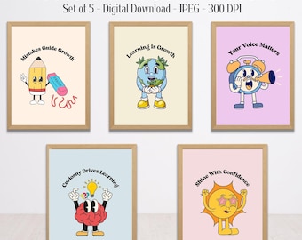 成長マインドセットのクラスポスター、デジタルダウンロード、成長マインドセットのウォールアート、教室用ポスター、学校のレトロなウォールデコレーション、印刷可能なウォールアート