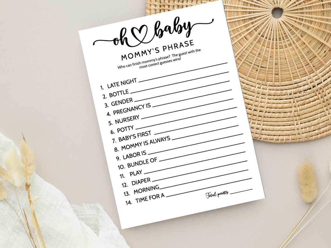 Finish Mommy's Phrase Baby Shower Game, Baby Shower Card, Baby ...