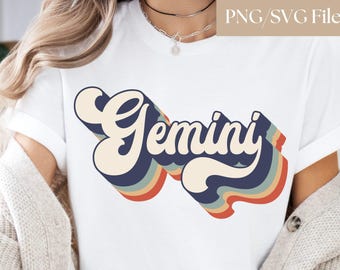 Gemini Png, Gemini Svg, Zodiac Png, Retro Zodiac Sign Svg, Svg Files for Cricut, Sublimation File, Gemini Birthday Png, Gemini Shirt Svg