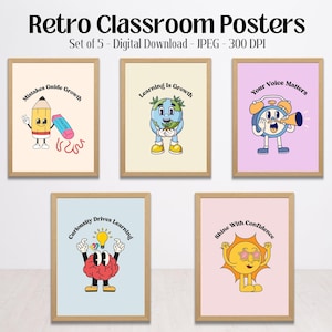 Retro Classroom Bundle, Colorful Quote Wall Art, Digital Print Download, Growth Mindset Posters, School Retro Wall Decor, Printable Wall Art