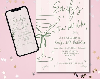 Tini Bit Older Editable Birthday invitation, Dinner Invite Template, 30th Martini Theme Birthday, Girl's Dinner Party, Dirty Thirty Martini