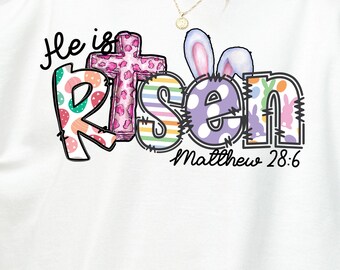 He Is Risen Png, Christian Easter Png, Matthew 28:6, Retro Easter Png, Bible Verse Png, Preppy Easter Png, Easter Doodle Resurrection Png