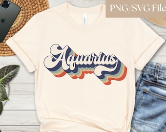 Aquarius Png, Aquarius Svg, Zodiac Png, Retro Zodiac Sign, Svg for Cricut, Sublimation File, Aquarius Birthday Png, Aquarius Shirt Svg