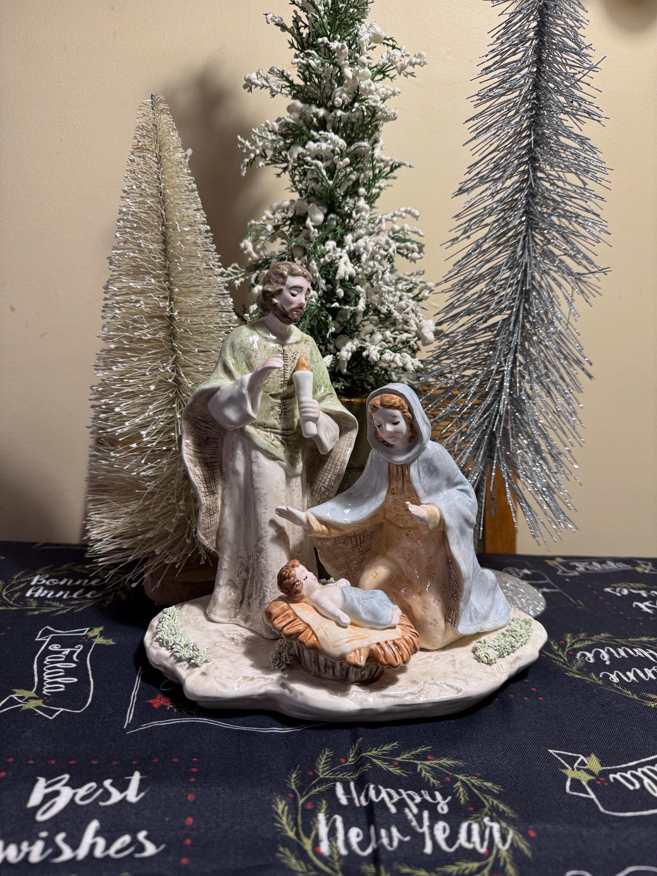 Creche De Noel Crèche De Noël Ancienne En Bois - Santons Art Populaire - Décoration Complète Vintage Paysage Ancien