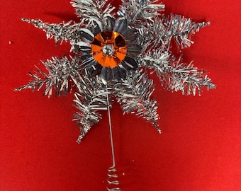 Vintage Silver Tinsel with Reflective Centre Tree Topper
