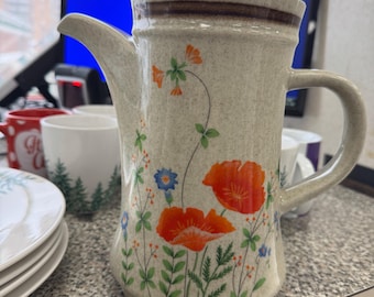 Vintage HBC Baycrest Coffee Pot: Maywood Floral Stoneware, 1970s