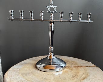 Vintage Cromwell Silver Mfg Corp - Chromium Hanukkah Menorah - Mid Century Judaica Candle Holder