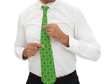 Alien Checkered Necktie for Space and Green Martian Lovers and Party Goers