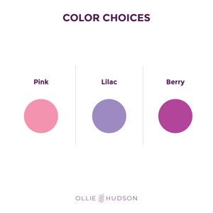 May include: Color choices for a product, shown as three circles: pink, lilac, and berry.