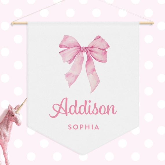 Personalized Pink Bow Coquette Decor, Nursery Wall Hanging, Girls College Dorm Decoration