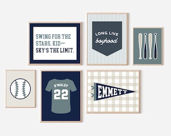 Baseball Nursery Art: Custom Name Pennant Flag & Jersey (Digital Download Set of 6)