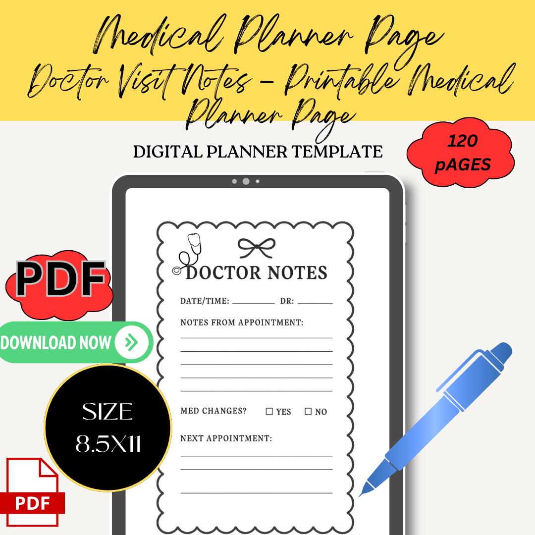 Doctor Visit Notes – Printable Medical Planner Page - Etsy