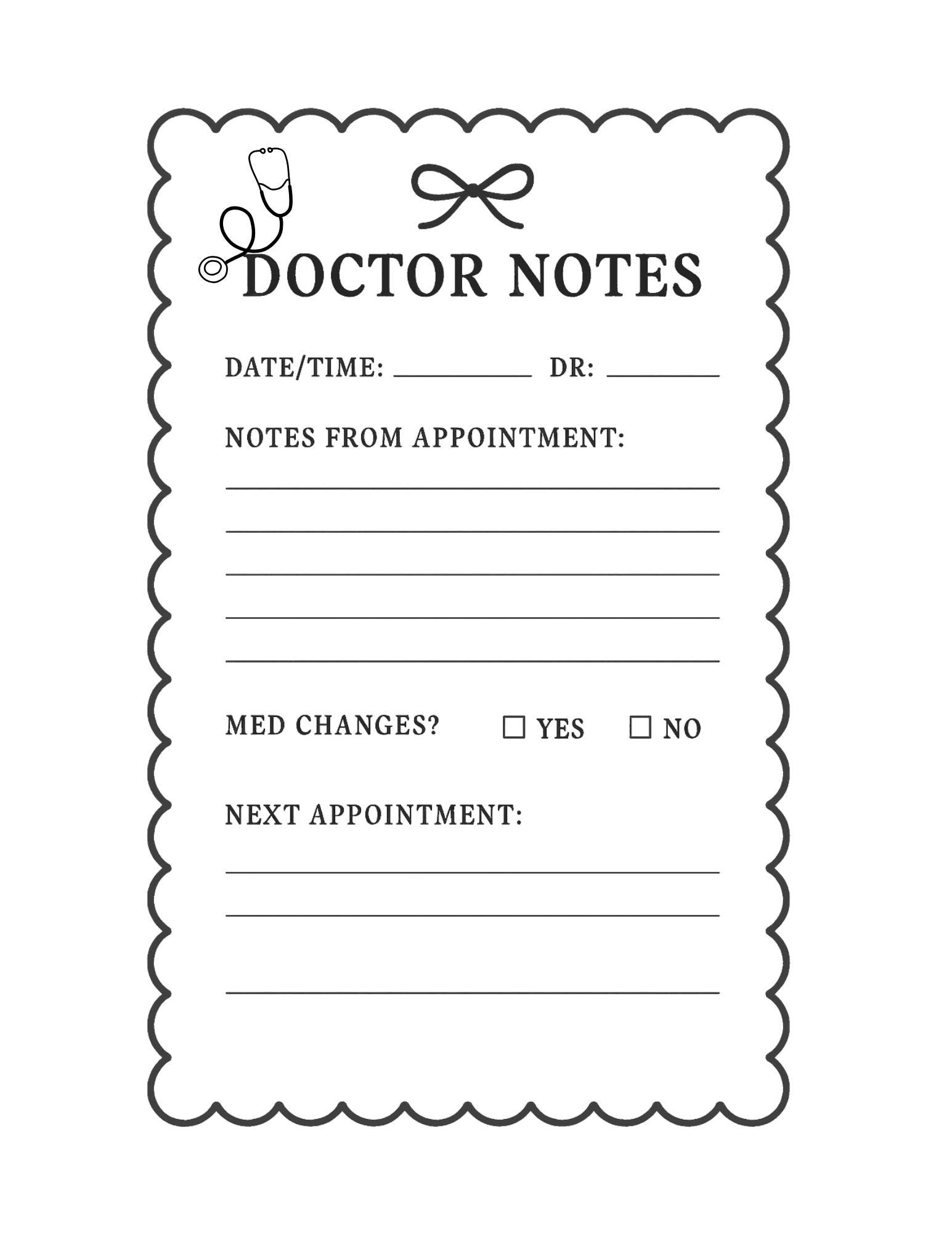 Doctor Visit Notes – Printable Medical Planner Page - Etsy