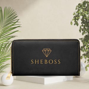Cartera con cremallera She Boss, Sugar Mama, Monedero, Mujer segura de sí misma, Accesorio único, Cartera de cuero vegano personalizada, Girl boss