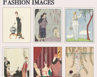 6 Art Deco Fashion Digital Downloads HIGH RESOLUTION JPG by George Barbier | Vintage French Illustrator