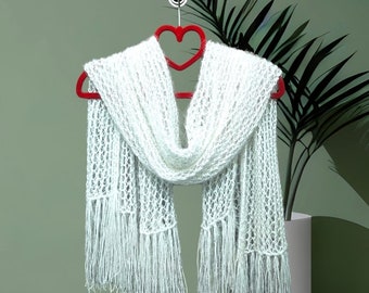 White sequined shawl, bridal shawl, hand knitted, seasonal shawl, 106cm  65cm, bridesmaid gift, for your girlfriend, for your wife