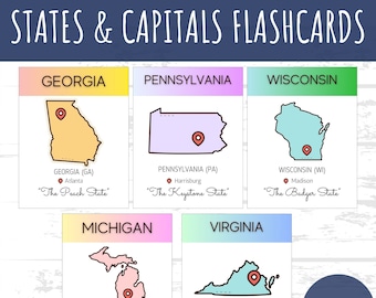 Schede didattiche sugli stati e le capitali degli Stati Uniti: Geografia per l'istruzione parentale (download digitale)