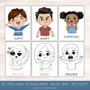 Emotions Flashcards, Feelings flash cards, Emotions to color, Montessori Class Materials, Social Emotional Regulation, Homeschool Printable