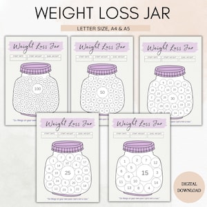 Gewichtsverlies Tracker Jar-bundel Dieettracking, 100 lbs gewichtsverliesdagboek, afdrukbaar verloren pond, gewichtsgrafiek, gewichtsdoel, dieetmotivatie